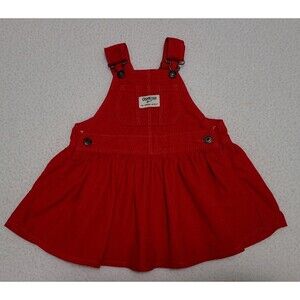 OshKosh Bgosh Overall Bib Jumper Dress Girls Todler 18 Month Red Coduroy Vestbak